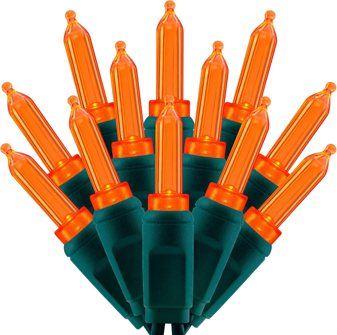 100 Orange One-Piece LED Christmas Lights – 33 ft Green Cord, T5 Outdoor String Lights, UL Certified & Waterproof (Orange)